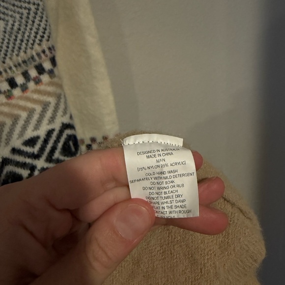 Women's Cream and Tan Hooded Cardigan - Picture 3 of 4